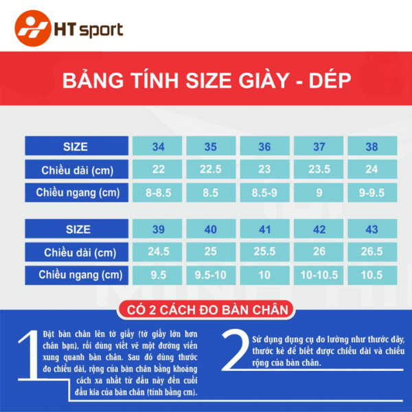 Bảng Size Giày Thể Thao Nam 